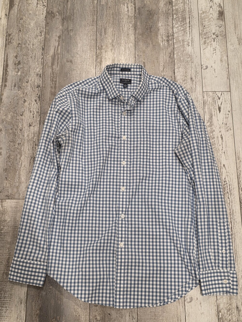 (L) Men's J. Crew Thompson Flex Wrinkle Free  Blue Plaid Cotton Shirt (16/16.5)